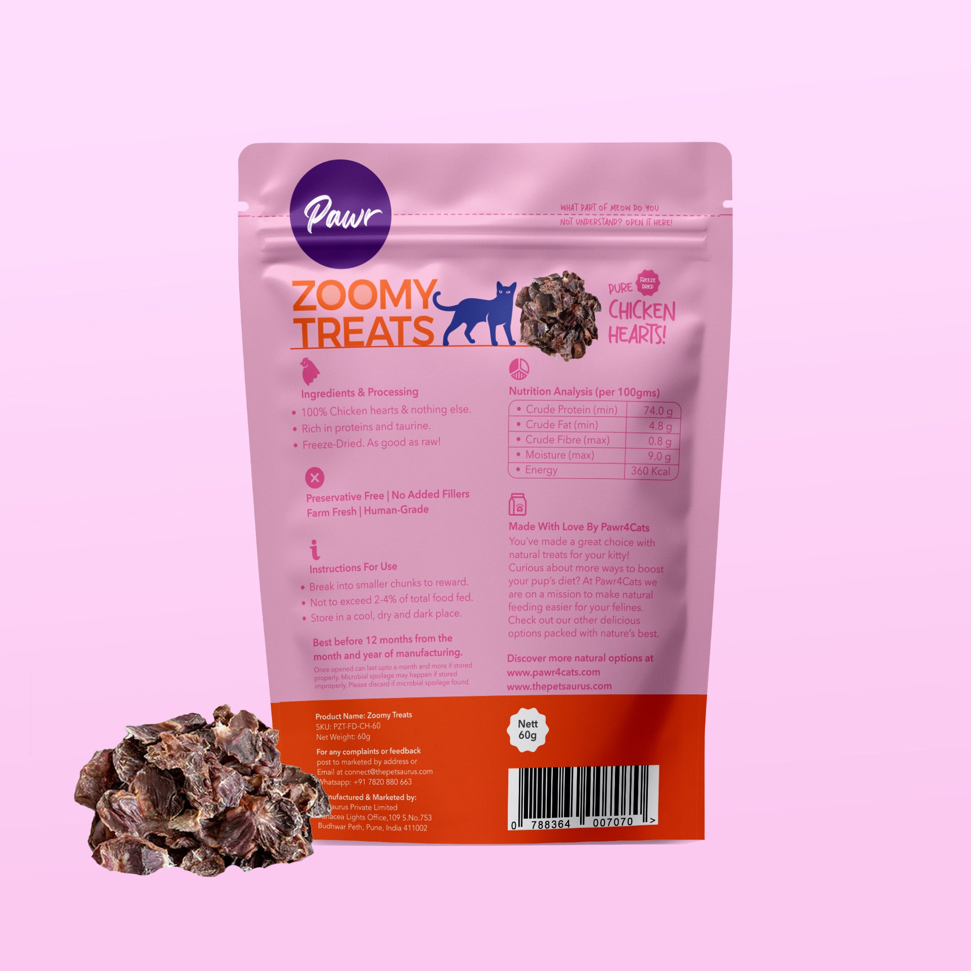 Zoomy Cat Treats | Chicken Hearts | Freeze-Dried