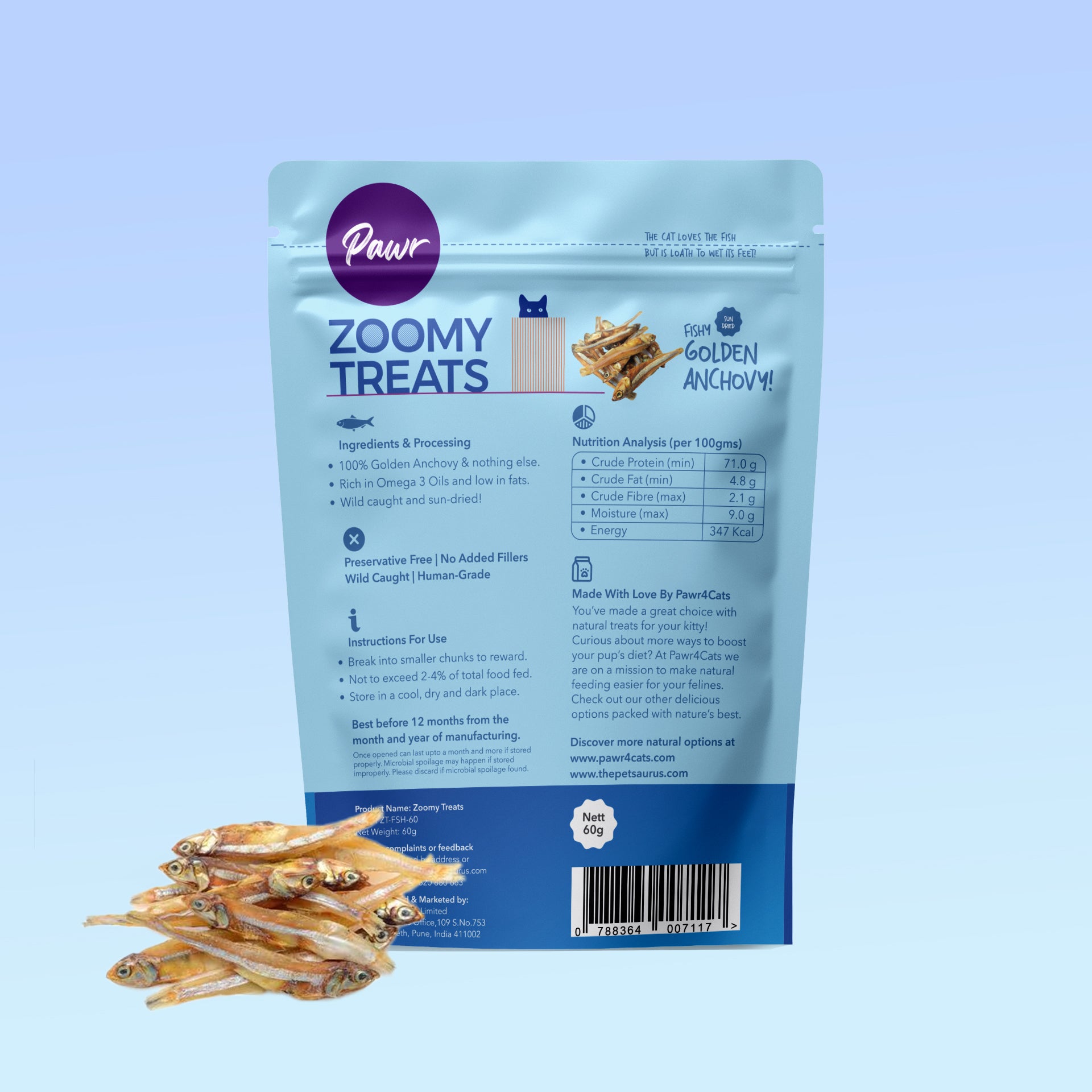 Zoomy Cat Treats | Anchovy Fish | Sun-Dried